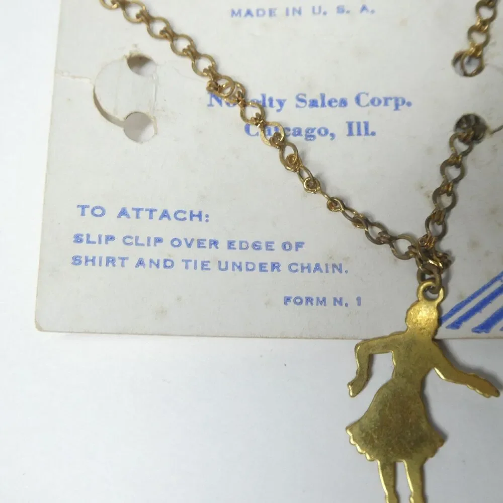 Vintage Tie Chain w/ Dancing Girl Charm Goldtone Vintage Made in USA MCM